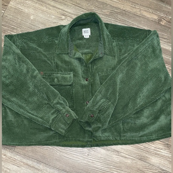 Olive Green Corduroy Cropped Long sleeve Button up - Picture 1 of 1